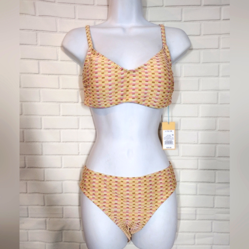 Kona Sol Neutral Yellow Beige Pink 2 Piece Bikini Set